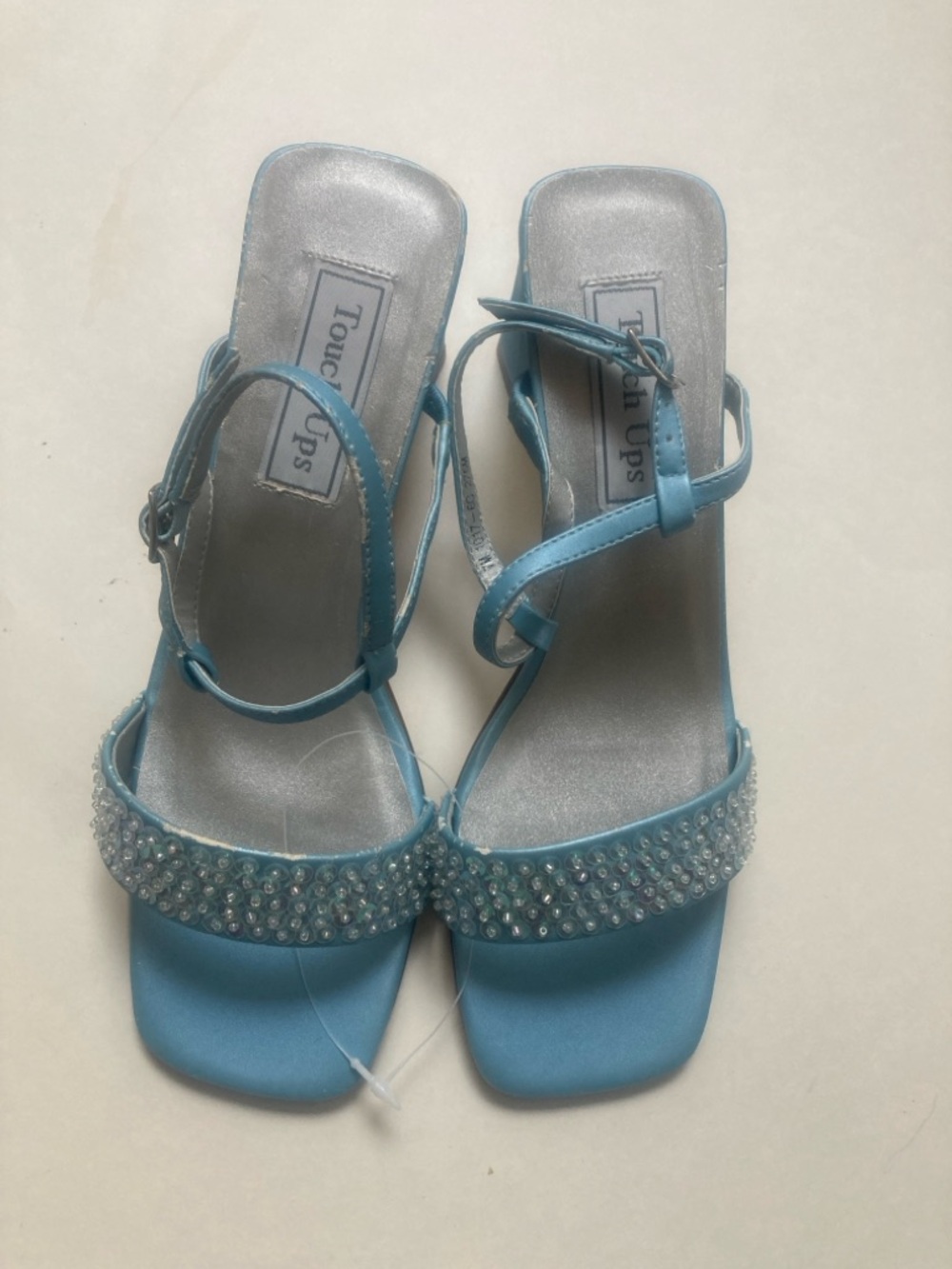 Touch Ups Blue Crystal-Embellished Slingback Sandals with heels